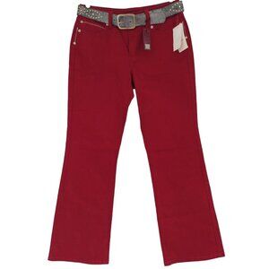 Gitano Women's Red Wide Leg Jeans with Silver Studded Belt, Size 12, NWT